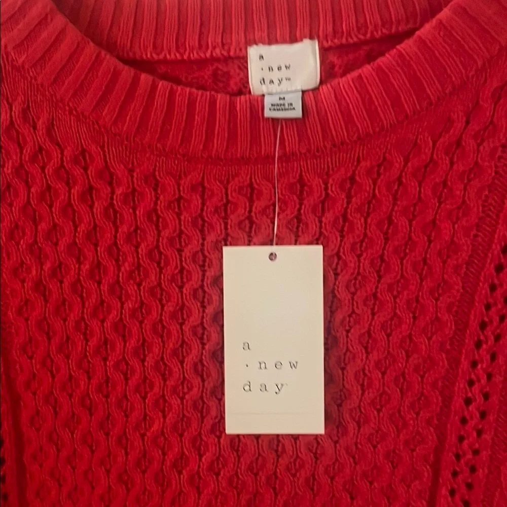 NWT A New Day Red Cable Pointelle Knit Sweater Women’s M